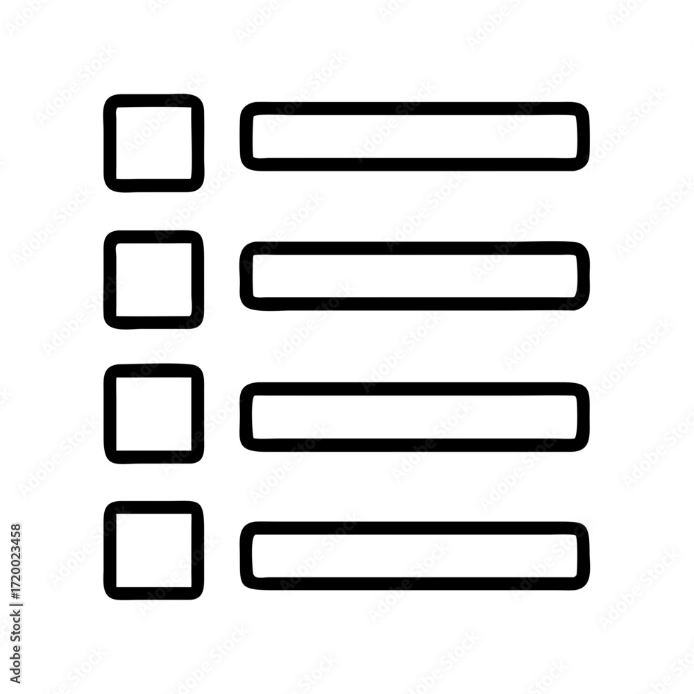 Poster checklist with four empty boxes and lines isolated on transparent background