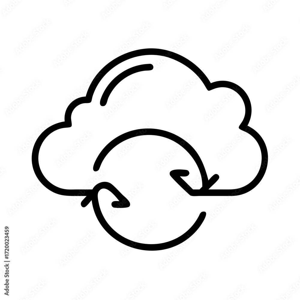 Poster Cloud computing symbol with circular arrows indicating data synchronization isolated on transparent background