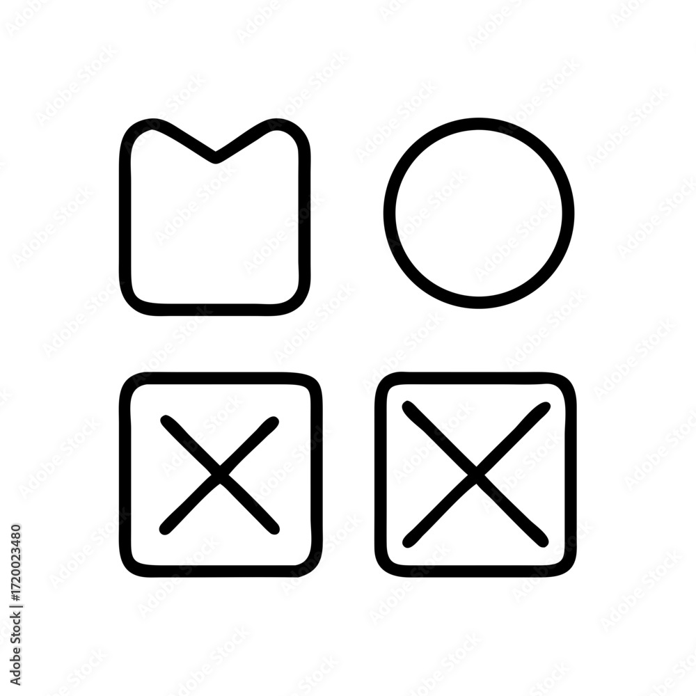Aufkleber four simple outline icons representing different shapes and symbols isolated on transparent backgrou