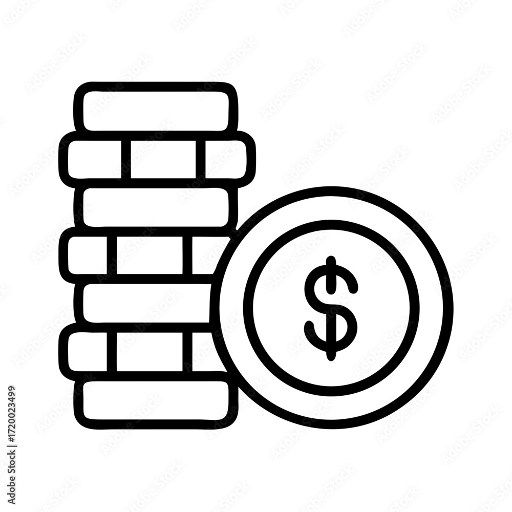 Aufkleber outline of a stack of coins with a dollar sign isolated on transparent background