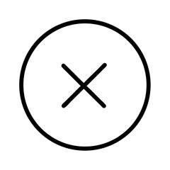 Fototapeta premium Simple black cross symbol inside a thin black circle isolated on transparent background