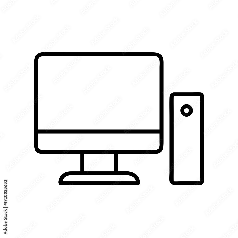 Aufkleber simple line art icon of a desktop computer and tower unit isolated on transparent background