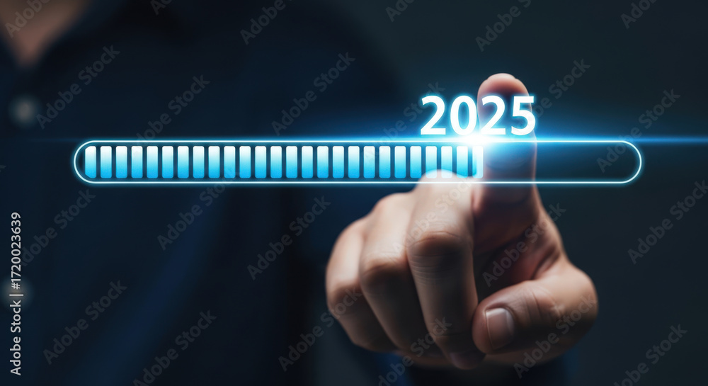 Poster progress towards 2025 a conceptual image of a loading bar reaching the year 2025 symbolizing advance