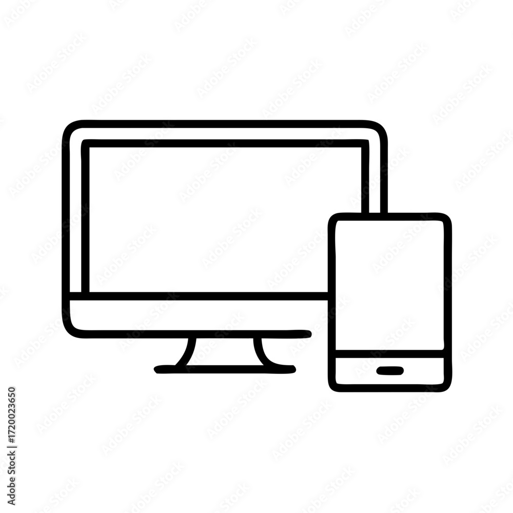 Aufkleber outline of a computer monitor and a tablet device isolated on transparent background