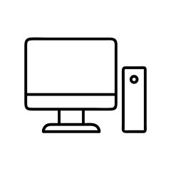 Simple line art icon of a desktop computer and tower unit isolated on transparent background