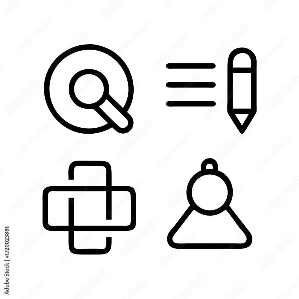 Aufkleber four simple line icons representing search edit add and user isolated on transparent background