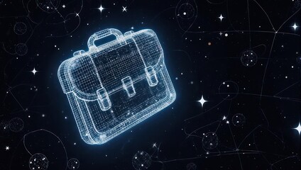Stunning wireframe briefcase against cosmic background symbolizes modern business solutions and professional aspirations shining bright with stellar design