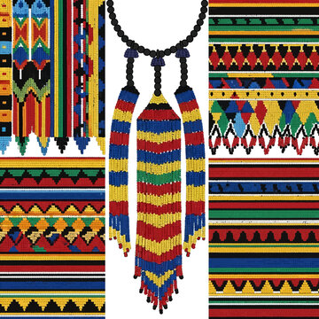 Vibrant Ndebele Beaded Necklace and Pattern Design Element with Bold Geometric Motifs for Authentic Cultural Flair and Creative Crafting Projects