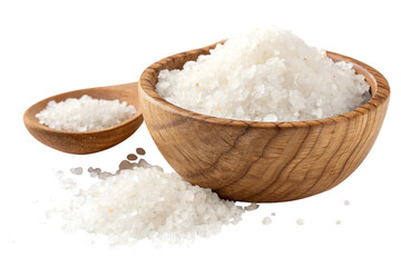 wooden bowl filled with crystal white sea salt beauty