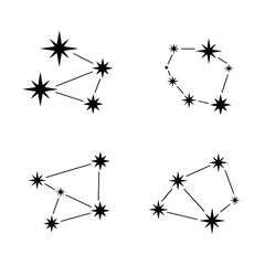 Abstract Constellation Line Art: Four Mystical Star Patterns on Black Background