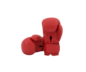 A pair of red boxing gloves isolated on a transparent background, ready for a fight or training session
