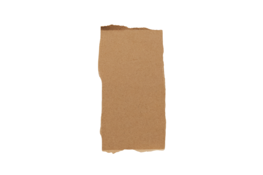 Torn cardboard piece with frayed edges and visible texture isolated on white background