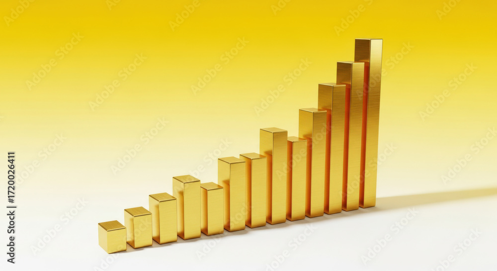 Poster golden bar graph displaying upward growth a visual representation of economic success and financial 