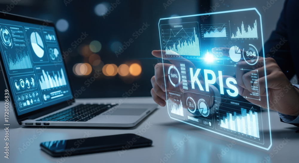Poster interactive kpi dashboard displaying key performance indicators a modern approach to business analyt