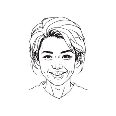 Black and white close up illustration of a beautiful woman face minimalist elegant line art drawing