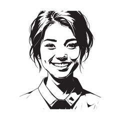 Black and white close up illustration of a beautiful woman face minimalist elegant line art drawing