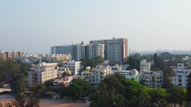 4K Drone Shot of Yelahanka, North Bangalore &ndash; Growing Real Estate and Urban Development Hub with Modern Residential Projects, Commercial Buildings, and Expanding Infrastructure in Karnataka, India