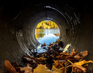 Autumnal view through a metal pipe (1)