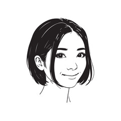 Black and white close up illustration of a beautiful woman face minimalist elegant line art drawing