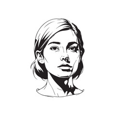 Black and white close up illustration of a beautiful woman face minimalist elegant line art drawing