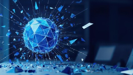 Stunning abstract globe with dynamic shattered fragments symbolizing innovation, cutting-edge technology, and the future of global connectivity