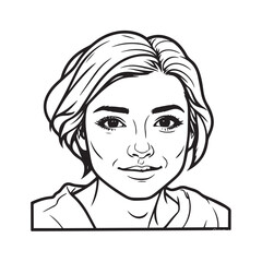 Black and white close up illustration of a beautiful woman face minimalist elegant line art drawing