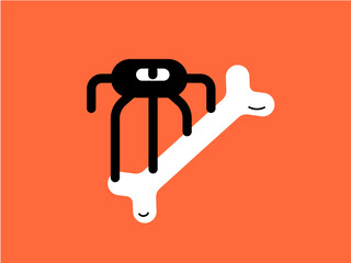 Halloween Spider with Bone Illustration. Spooky Spider Halloween Art. Creepy Halloween Spider Drawing