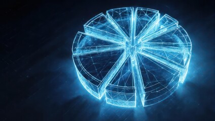 Stunning 3D glowing pie chart wireframe illuminating business data analysis and financial insights with futuristic tech feel and modern presentation