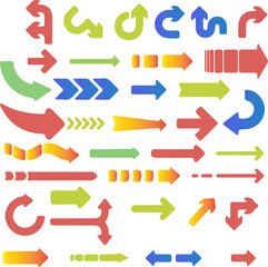 Colorful Arrow Icon Set – Gradient Line Arrows in Multiple Directions and Styles for Navigation, Infographics, and Graphic Design Projects Vector Pack