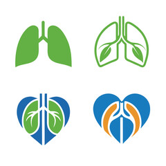 Green and blue lung heart logos with leaves and abstract shapes lungs leaf
