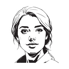 Black and white close up illustration of a beautiful woman face minimalist elegant line art drawing