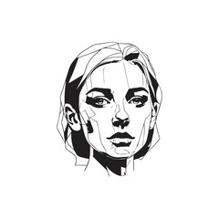 Black and white close up illustration of a beautiful woman face minimalist elegant line art drawing