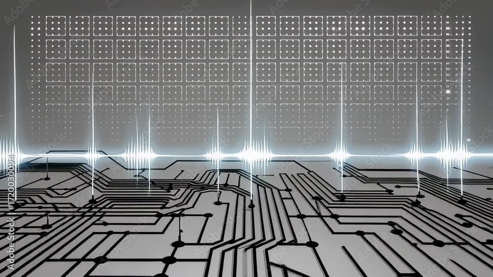 Poster abstract technology background circuit board animation with glowing lights effect design 3d render
