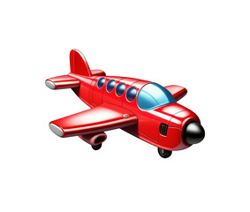 Fototapeta premium A bright red toy airplane with blue windows, isolated on a transparent background, perfect for travel or aviationthemed projects
