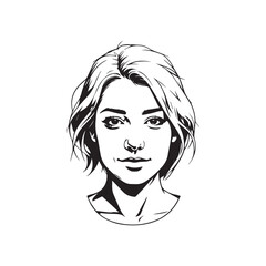 Black and white close up illustration of a beautiful woman face minimalist elegant line art drawing