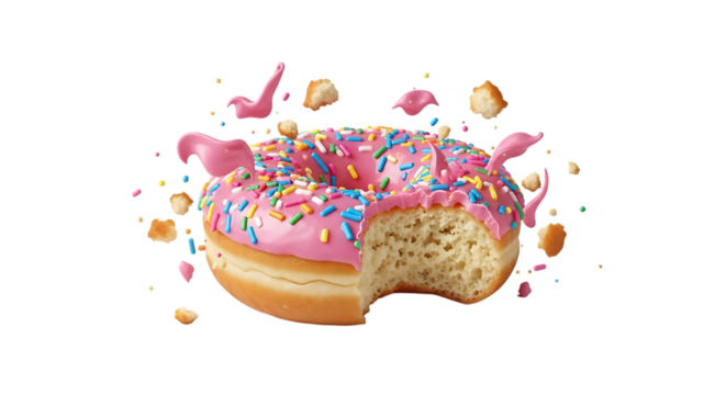 Delicious donut with pink frosting and colorful sprinkles isolated on transparent background this sweet treat is perfect for satisfying cravings and indulging in a delightful dessert experience