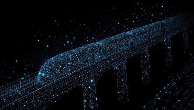 Futuristic high speed train network with glowing connections suggesting efficient logistics and advanced technology for modern transportation solutions