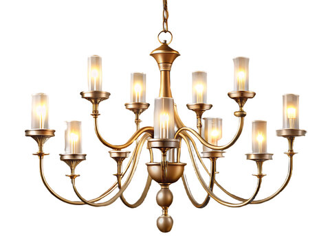 Ornate Golden Chandelier with Frosted Glass Shades light lighting isolated on a transparent background