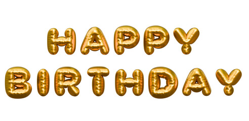 3d rendering golden happy birthday foil balloon phrase on a isolated background. Concept of celebration and happy birthday holiday.