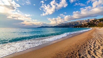 Serene beach scene at sunset