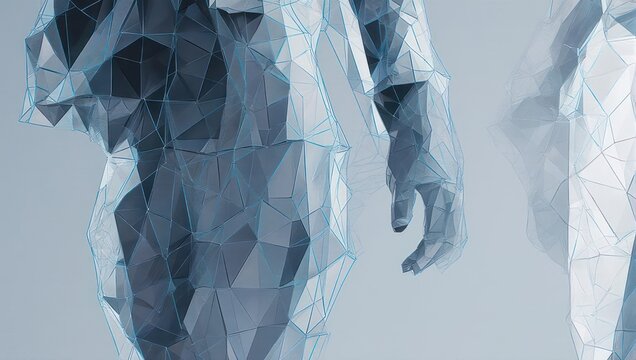 Futuristic geometric figure with low poly design for a modern, high tech look, ideal for science, innovation and technology themed presentations and websites