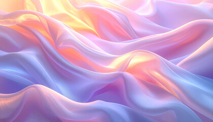 Obraz premium Abstract soft silk fabric waves flowing smoothly, luminous pastel highlights, luxurious and calming textile-inspired background. No people, no text, no watermark.