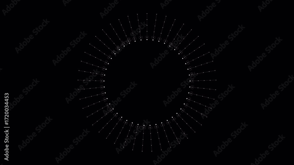 Poster abstract circular pattern of light and shadow on black background.