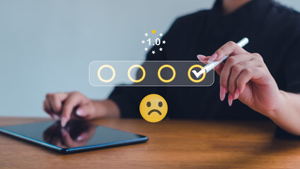  Unhappy Businessman Client with Sadness Emotion Face on virtual screen, Bad review, Customer...