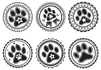 Pet-Friendly Paw Print Seal – Monochrome Round Emblem Design