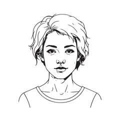 Black and white close up illustration of a beautiful woman face minimalist elegant line art drawing