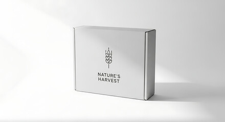 Minimalist White Product Box with Natures Harvest Wheat Logo