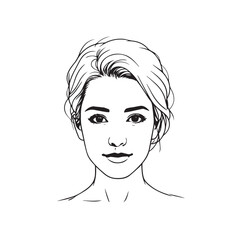 Black and white close up illustration of a beautiful woman face minimalist elegant line art drawing