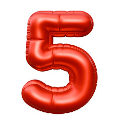 Red foil balloon number five or 5 on a isolated background. Decoration, design element related for all events and party, holiday greetings for birthday, anniversary, percentage discount at sale.