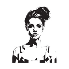 Black and white close up illustration of a beautiful woman face minimalist elegant line art drawing